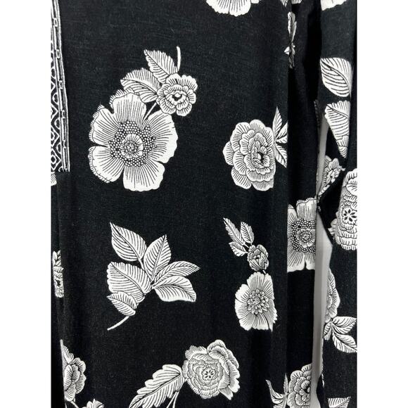 J. Jill Dress Womens Floral V-Neck Pullover 3/4 Sleeve Black White Size S Tall - Picture 3 of 5